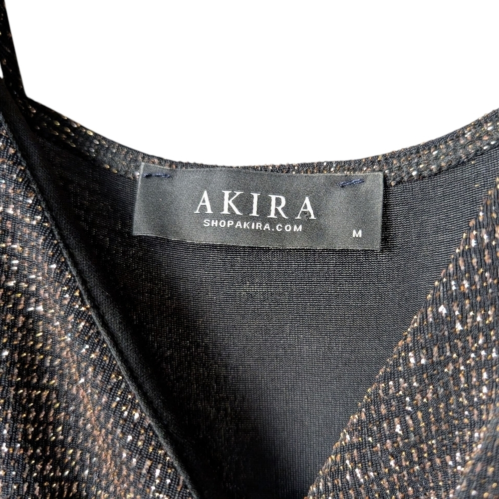Akira Romper Elegant Black Gold Sparkly Women's Faux Dress Size Medium Glittery - Picture 5 of 10